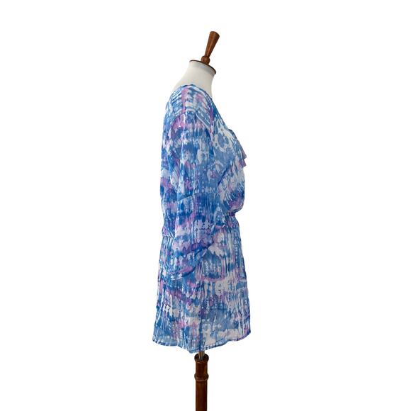 BCA Rebecca Virtue Womens Sheer Tie Dye Coverup Short Sleeve Blue M Medium - Picture 2 of 7